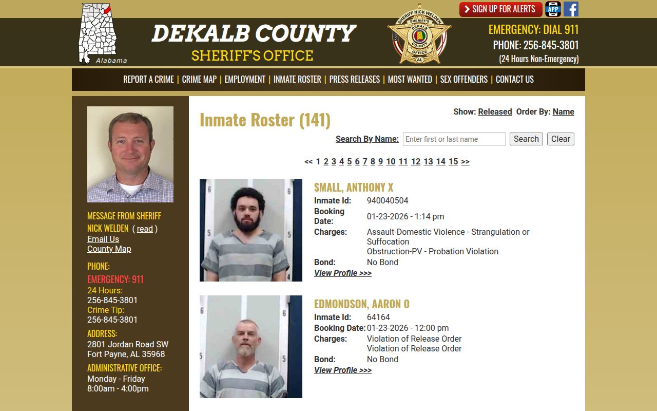 DeKalb County Sheriff inmate roster showing current jail inmates and booking information