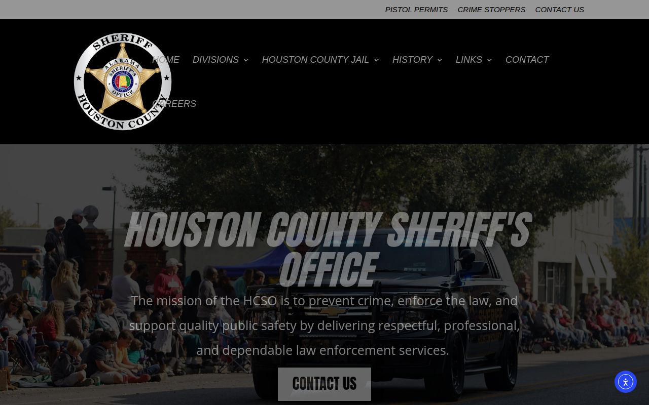 Houston County Sheriff's Office website showing inmate search and department information