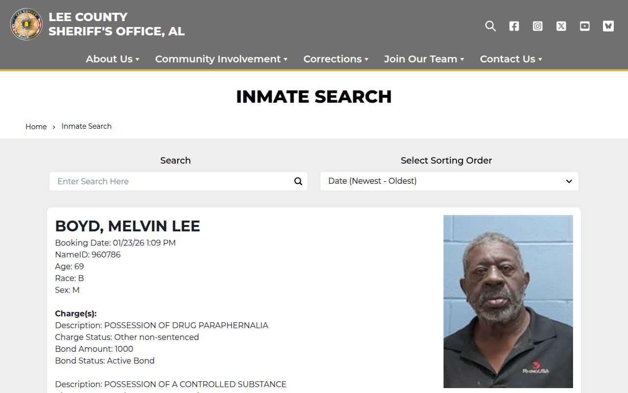 Lee County Sheriff's Office online inmate search interface