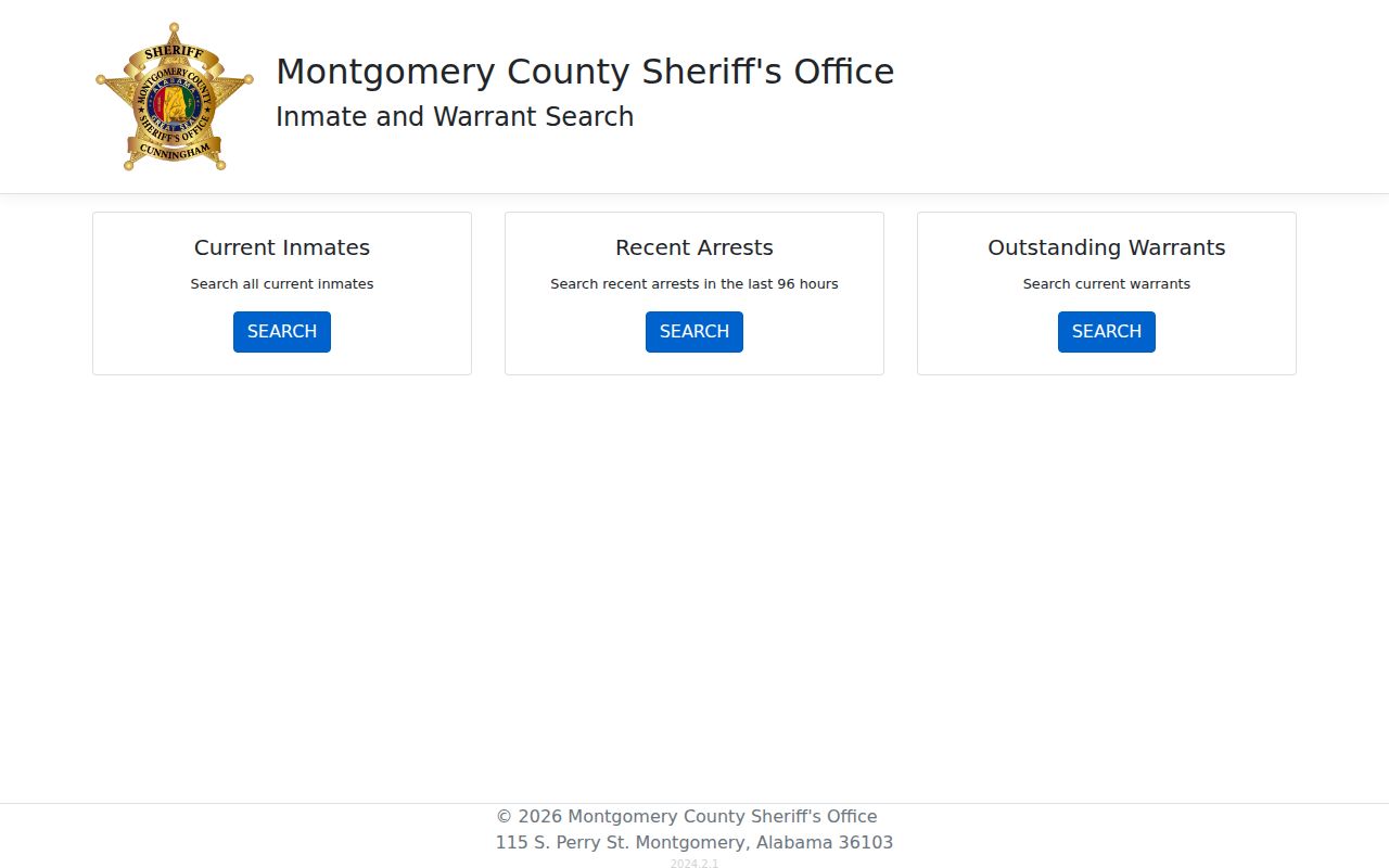 Montgomery County Sheriff Office online inmate search portal showing current jail roster