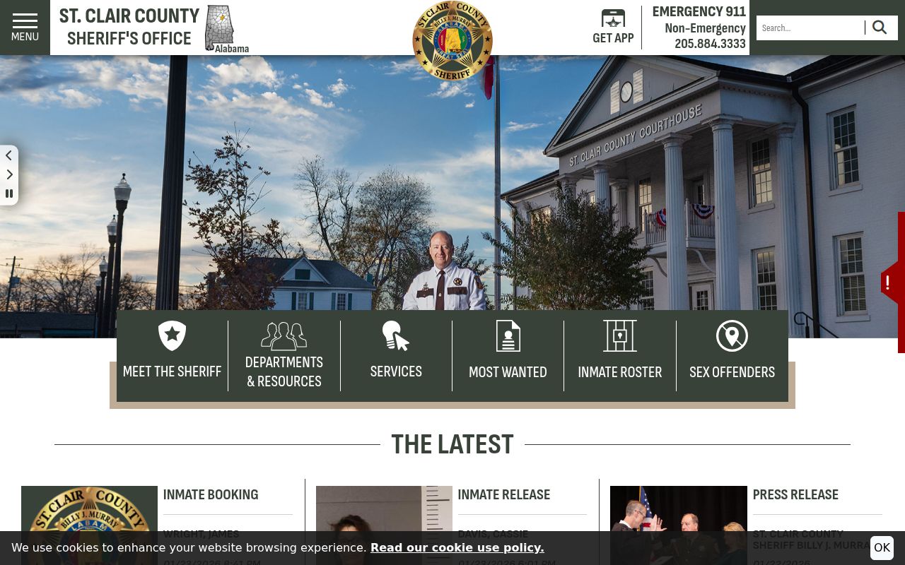 St. Clair County Sheriff's Office website showing department information and services