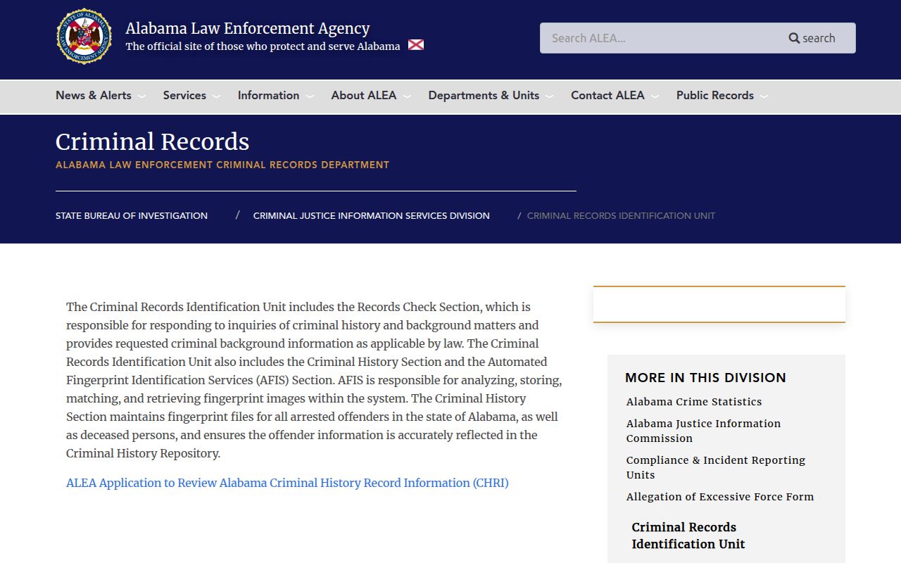 ALEA criminal records and background check services page